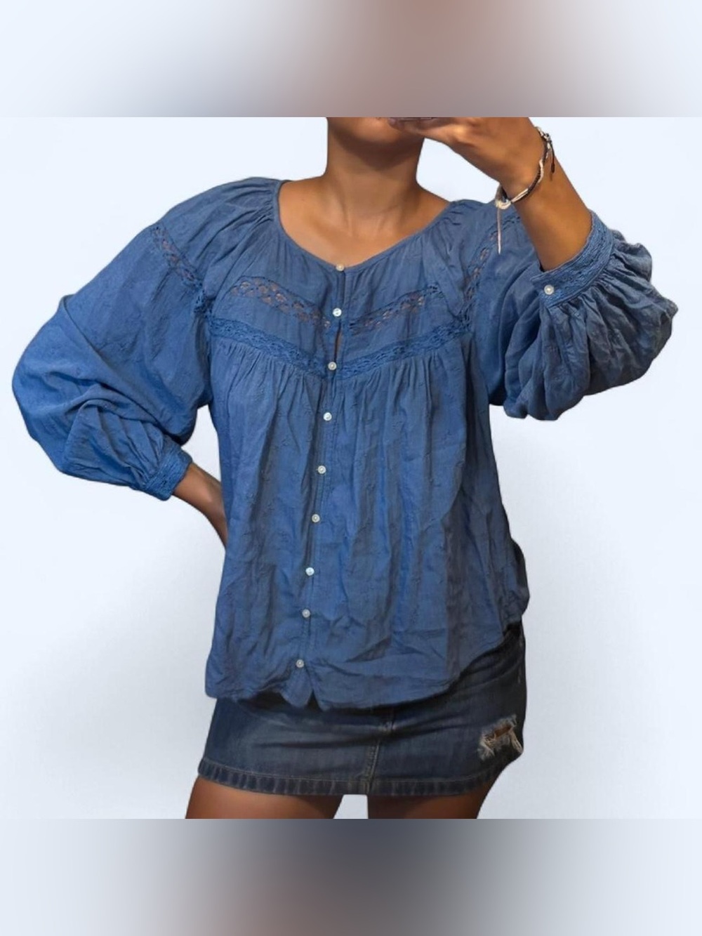 Blue Floral Babydoll Peasant Top by Old Navy! - Picture 2 of 7